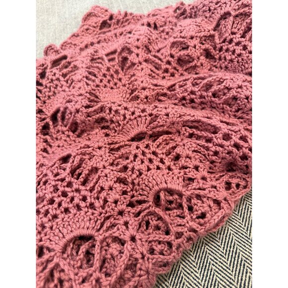 Handmade Mauve Crochet Throw Blanket - Floral Lace Design - Scalloped Edges - Co - Picture 3 of 7